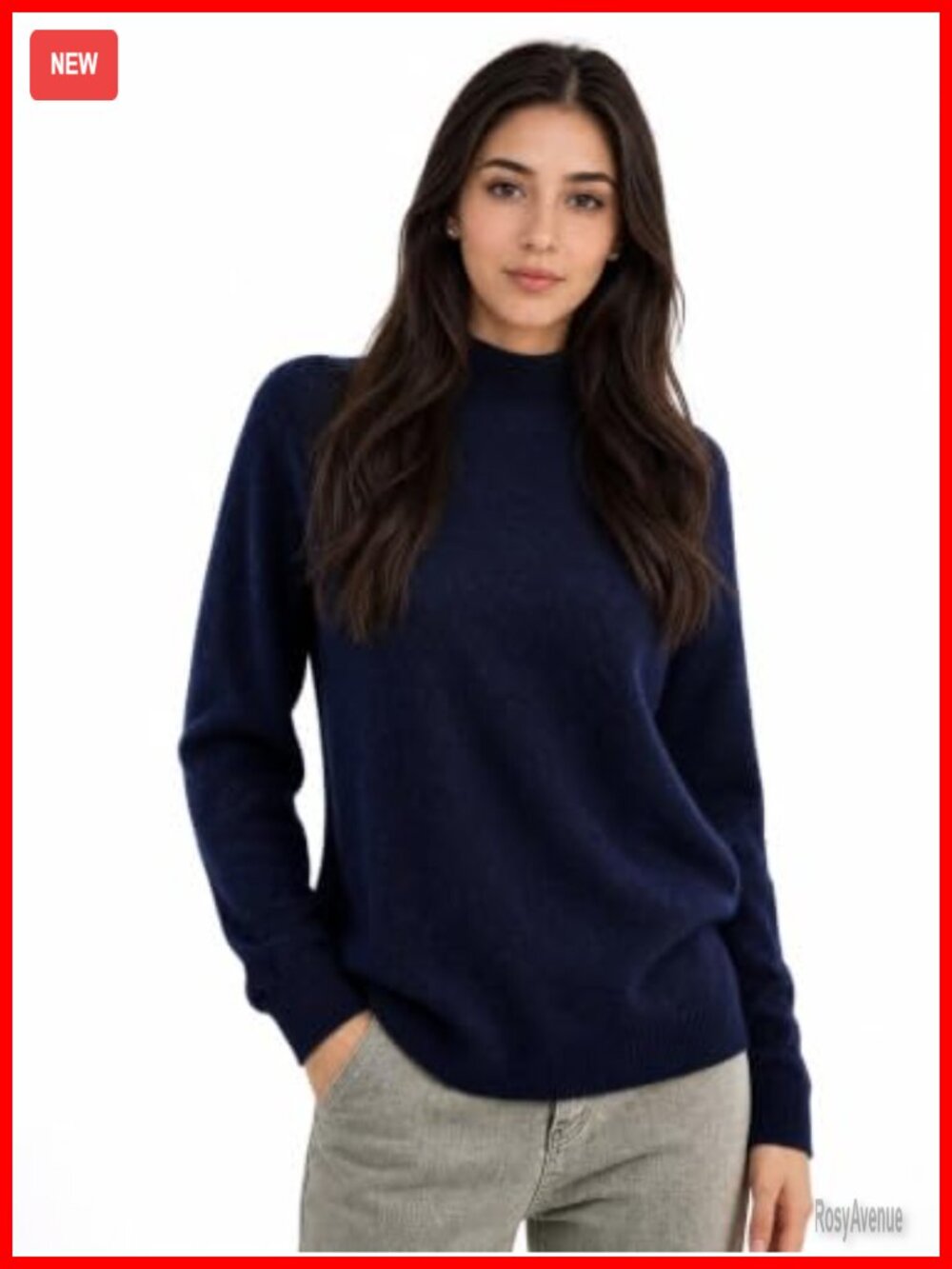 100% Cashmere Mock Neck Long Sleeve Pullover Sweater Fall Winter Knit